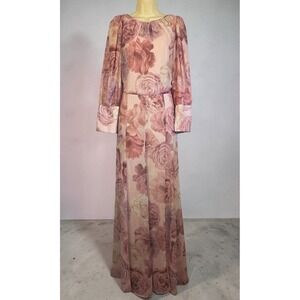 Wayward Fancies Rose print georgette sash tie dress XL Mother Of Bride Dress